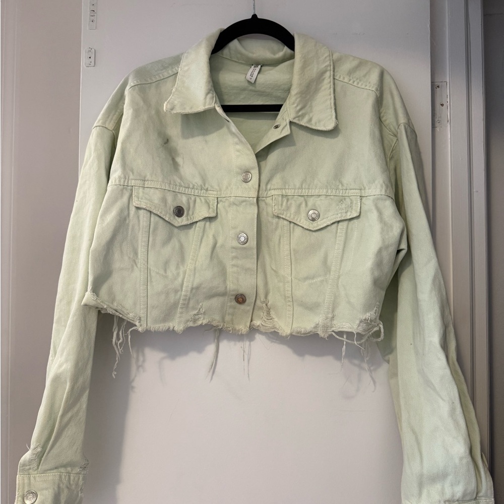 Women's Cropped Denim Jacket - Light Green